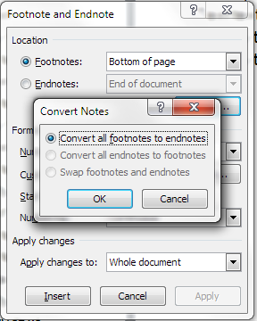 ms word convert endnotes to footnotes